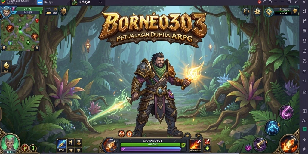 Screenshot dari gameplay <strong>BORNEO303</strong> yang menampilkan pertarungan epik di dunia fantasi.