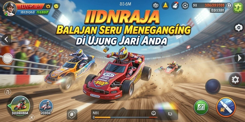 Tangkapan layar gameplay IDNRAJA menampilkan aksi balapan yang mendebarkan.