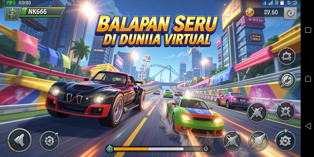 Screenshot gameplay NK666 dengan aksi balapan yang seru.