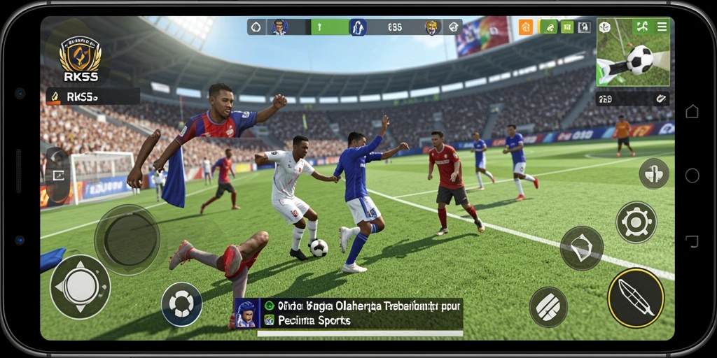 Tampilan dinamis dari gameplay RK55 yang menampilkan aksi olahraga seru.